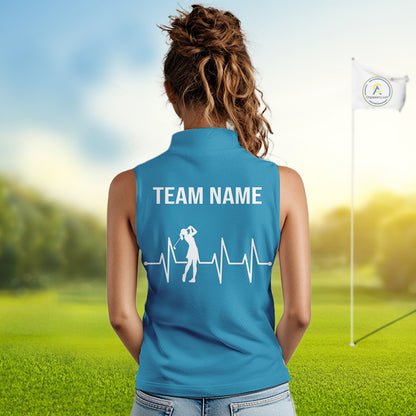 Women White And Blue Golf Shirts Sleeveless Golf Clothing Custom White Polo Golf Shirts, Gifts For The Golfer NYN2933