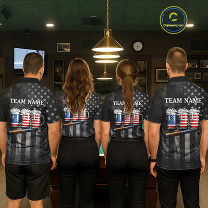 Grunge US Flag Beer Pool 8 Ball & 9 Ball Men Billiard Shirt Custom Patriotic Billiard Team Attire NYN2560