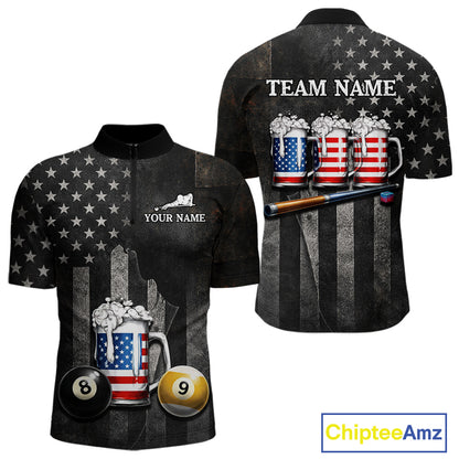 Grunge US Flag Beer Pool 8 Ball & 9 Ball Men Billiard Shirt Custom Patriotic Billiard Team Attire NYN2560