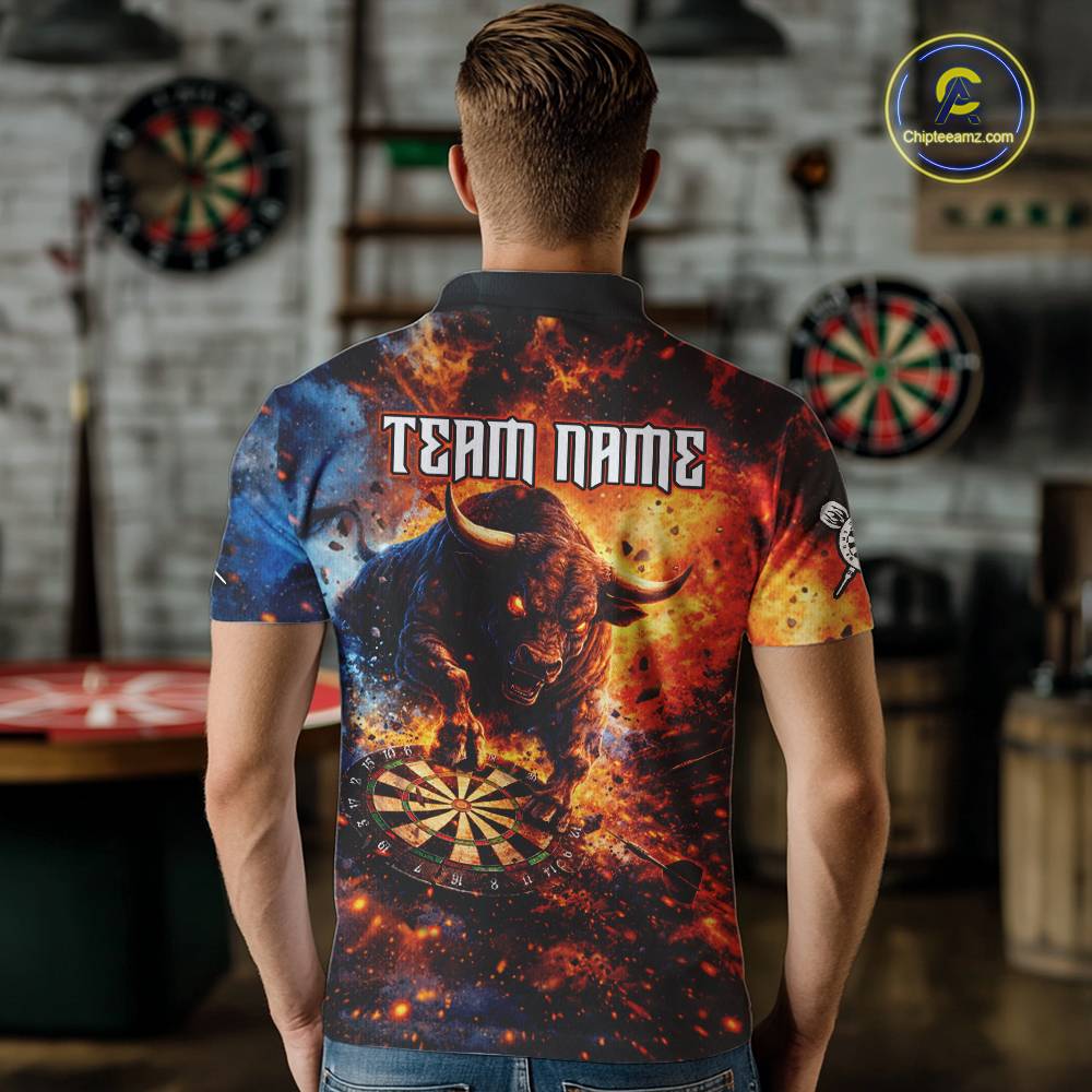 Colorful Splatter Funny Bull Cracked Dartboard Men Dart Polo Shirts Custom Dart Team Jerseys NYN2730