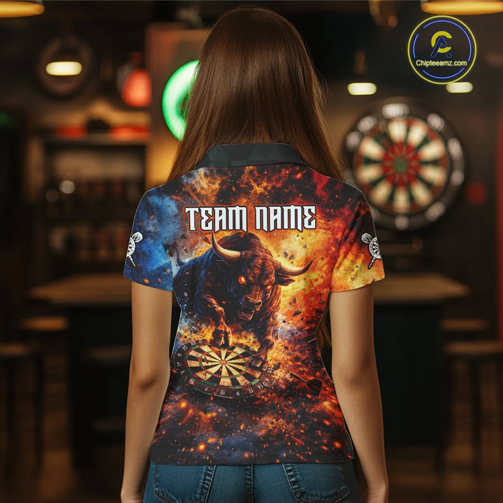 Colorful Splatter Funny Bull Cracked Dartboard Women Dart Polo Shirts Custom Dart Team Jerseys NYN2730