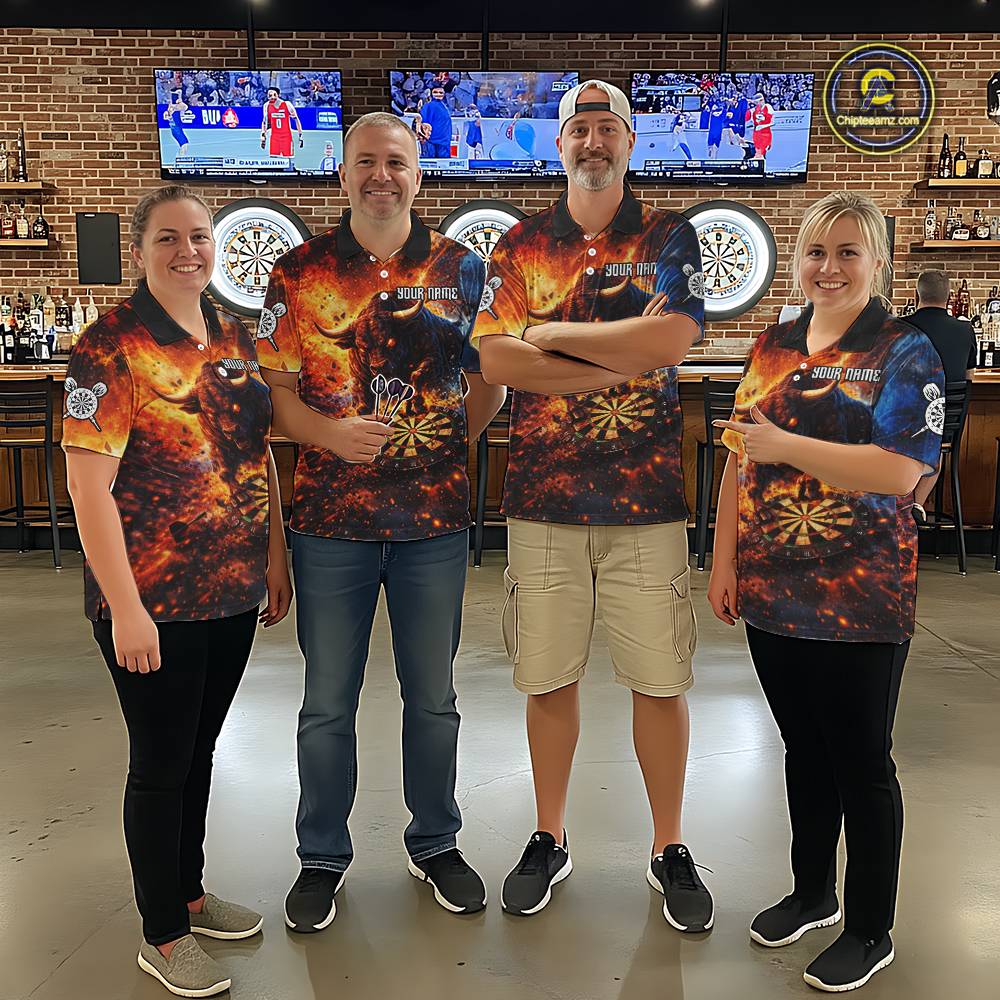 Colorful Splatter Funny Bull Cracked Dartboard Men Dart Polo Shirts Custom Dart Team Jerseys NYN2730