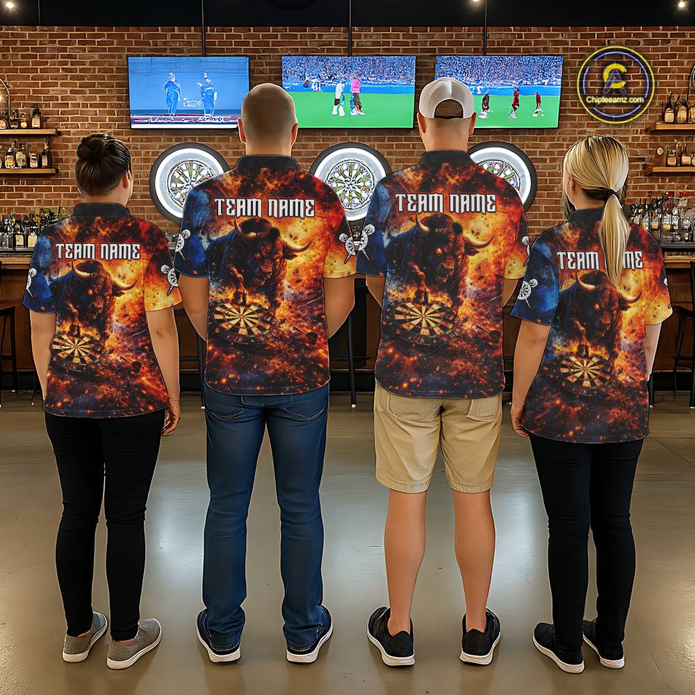 Colorful Splatter Funny Bull Cracked Dartboard Men Dart Polo Shirts Custom Dart Team Jerseys NYN2730