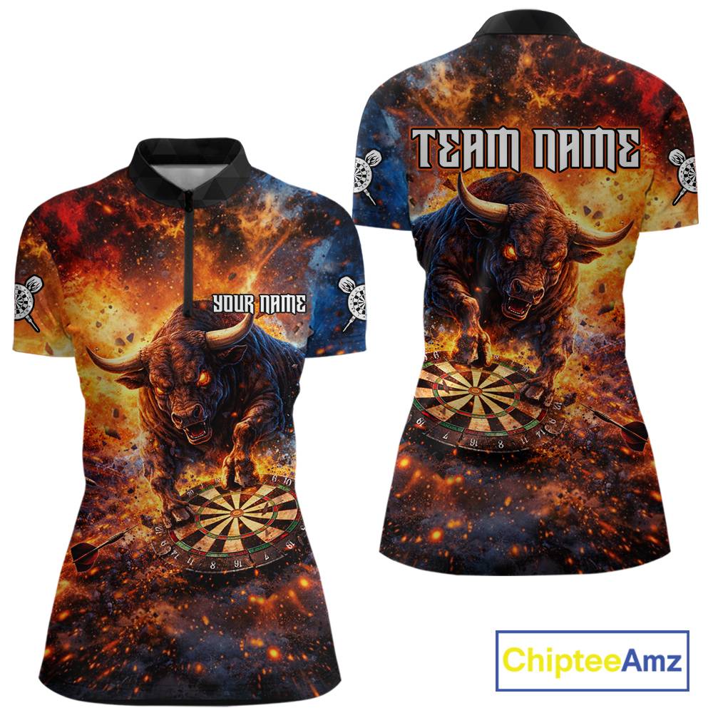 Colorful Splatter Funny Bull Cracked Dartboard Women Dart Quarter-Zip Shirts Custom Dart Team Jerseys NYN2730