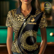Load image into Gallery viewer, Black &amp; Gold 8 Ball Crown Billiard Polo &amp; 1/4 Zip Shirt For Women Custom Tribal Pool Team Jerseys NYN2944