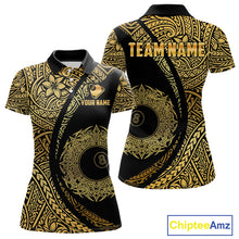 Load image into Gallery viewer, Black &amp; Gold 8 Ball Crown Billiard Polo &amp; 1/4 Zip Shirt For Women Custom Tribal Pool Team Jerseys NYN2944