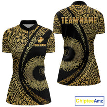 Load image into Gallery viewer, Black &amp; Gold 8 Ball Crown Billiard Polo &amp; 1/4 Zip Shirt For Women Custom Tribal Pool Team Jerseys NYN2944
