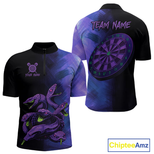 Custom Purple Cobras Dartboard Dart 1/4-Zip Shirt For Men Grunge Dart Tournament Jerseys NYN1521