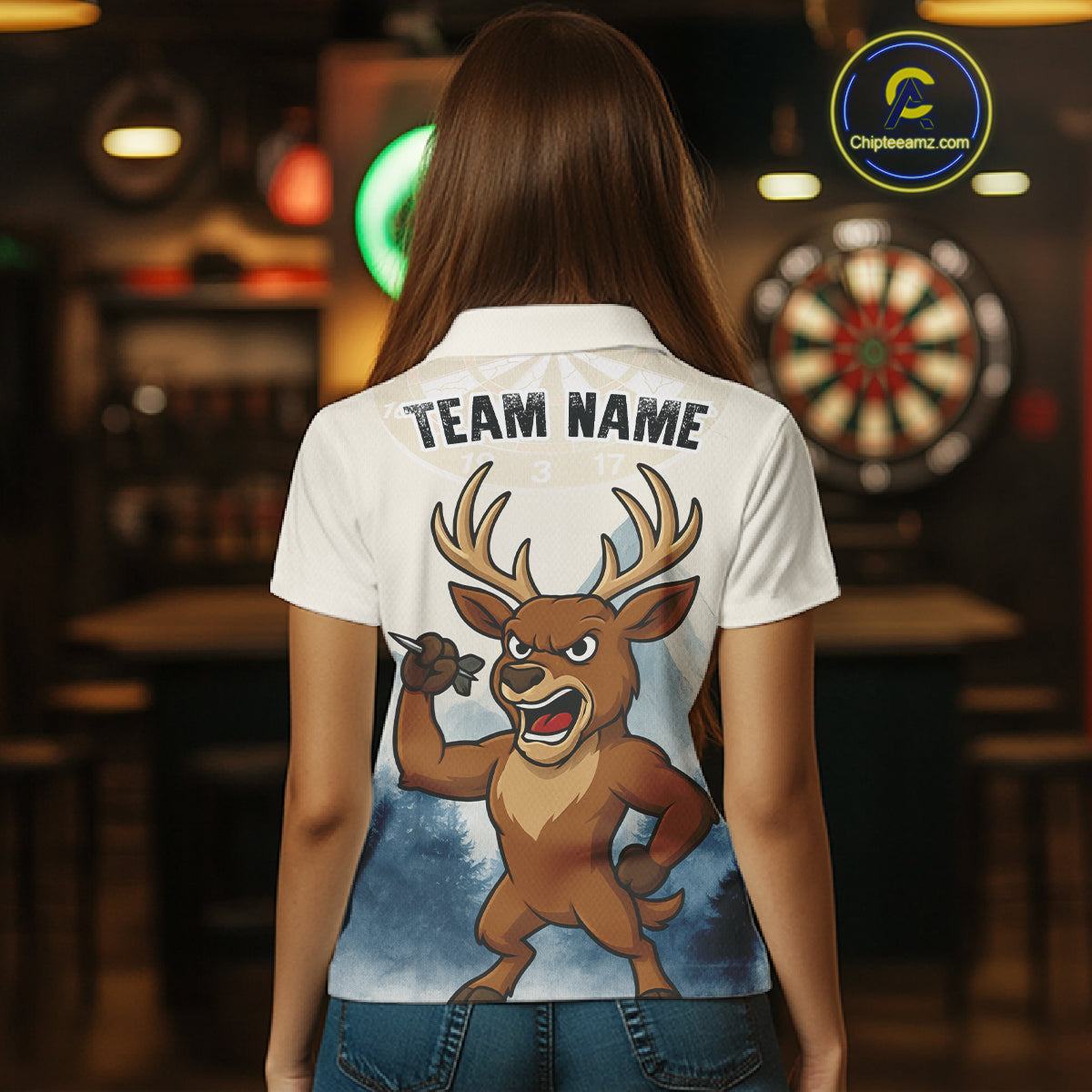 Custom Icy Brown Deer Dart Arrow Dart Team Women Polo Shirt Funny Dart Jerseys NYN1539