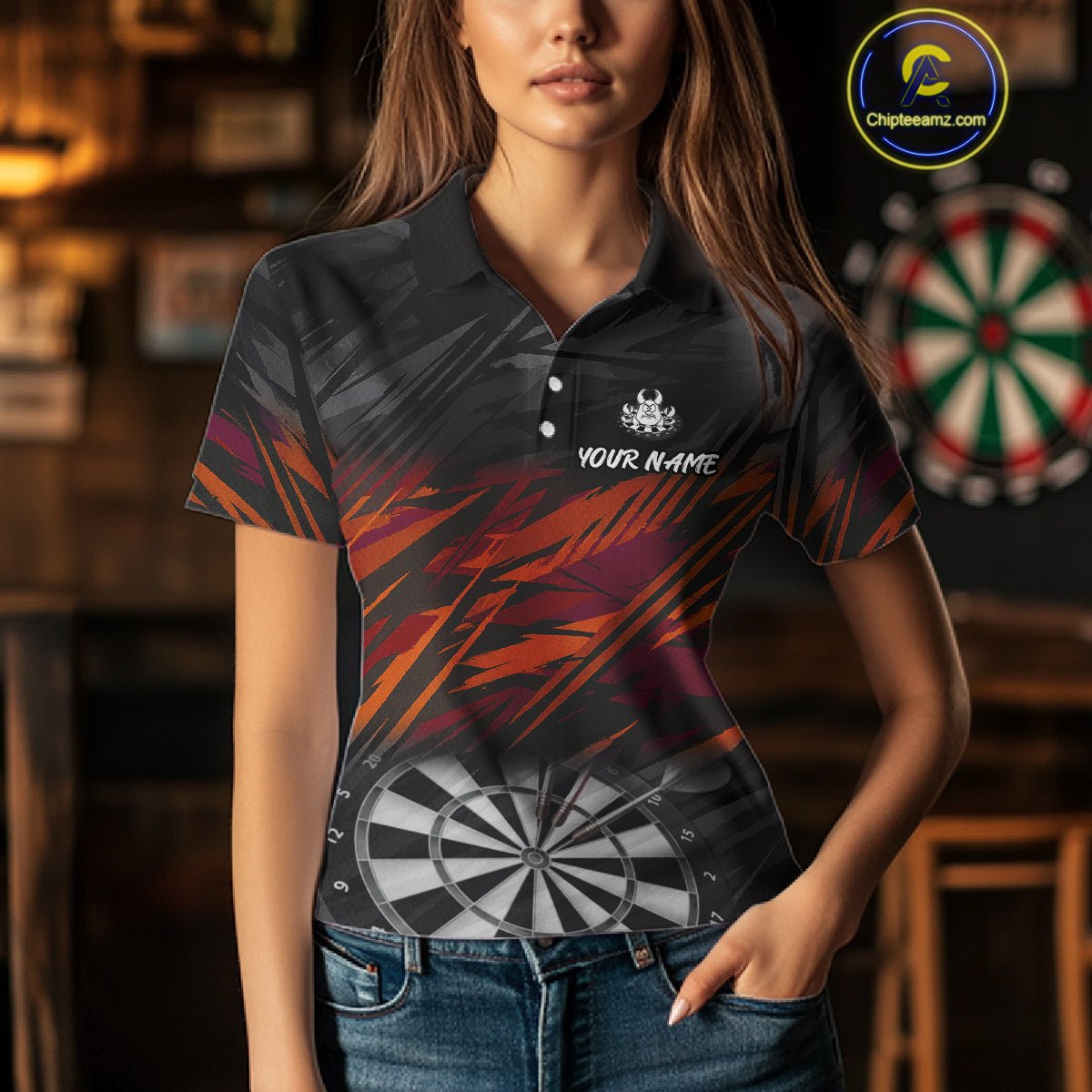 Custom Black Orange Funny Lobster Grunge Dart Women Polo Shirt Dart Team Jerseys NYN1541
