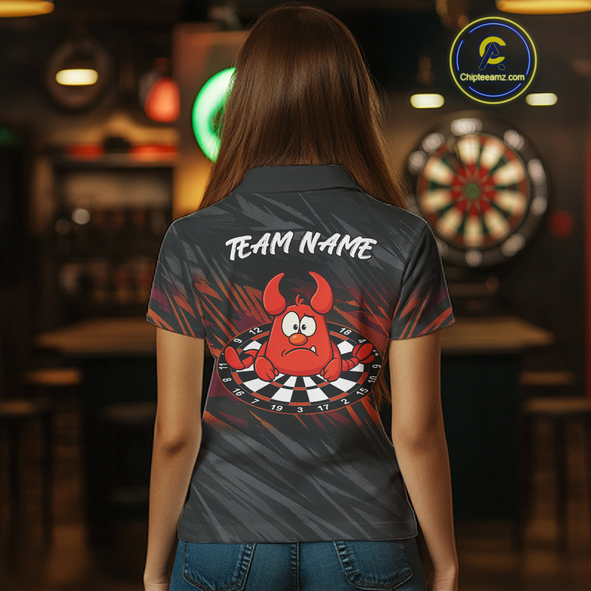 Custom Black Orange Funny Lobster Grunge Dart Women Polo Shirt Dart Team Jerseys NYN1541