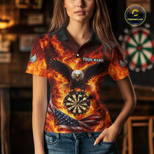 Load image into Gallery viewer, Personalized Eagle US Flag Fire Flame Dartboard Women Darts Polo Shirt Custom Darts Team Jersey|Red NYN2584