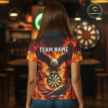 Load image into Gallery viewer, Personalized Eagle US Flag Fire Flame Dartboard Women Darts Polo Shirt Custom Darts Team Jersey|Red NYN2584