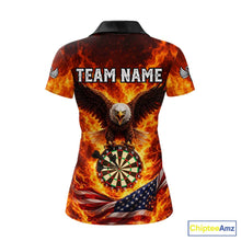 Load image into Gallery viewer, Personalized Eagle US Flag Fire Flame Dartboard Women Darts Polo Shirt Custom Darts Team Jersey|Red NYN2584