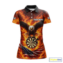 Load image into Gallery viewer, Personalized Eagle US Flag Fire Flame Dartboard Women Darts Polo Shirt Custom Darts Team Jersey|Red NYN2584