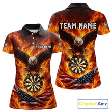 Load image into Gallery viewer, Personalized Eagle US Flag Fire Flame Dartboard Women Darts Polo Shirt Custom Darts Team Jersey|Red NYN2584