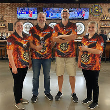 Load image into Gallery viewer, Personalized Eagle US Flag Fire Flame Dartboard Women Darts Polo Shirt Custom Darts Team Jersey|Red NYN2584