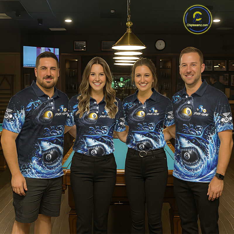 Funny Shark Waving Pool 8 Ball & 9 Ball Billiard Shirt For Women Personalized Ball Billiard Attire NYN2590