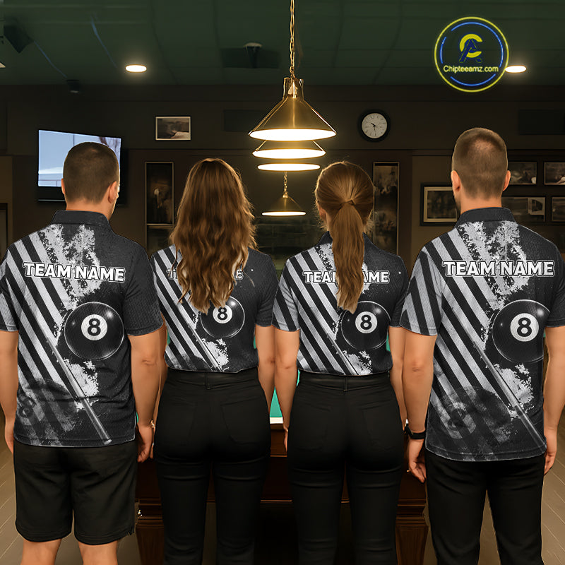 Black And Grey Grunge Pool 8 Ball Women Billiard Shirt Personalized Graffiti Billiard Attire NYN2595
