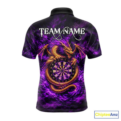 Gold Horror Dragon Hold Dartboard Men Darts Polo Shirt Custom Purple Grunge Darts Team Jersey NYN2609