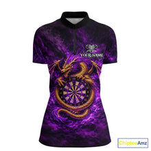 Load image into Gallery viewer, Gold Horror Dragon Hold Dartboard Women Darts Quarter-Zip Shirt Custom Purple Grunge Darts Team Jersey NYN2609