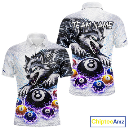 Funny Black-White Wolf Thunder Pool Ball Billiard Shirt For Men Custom Ball 8 Billiard Attire NYN2614