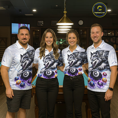 Funny Black-White Wolf Thunder Pool Ball Billiard Shirt For Women Custom Ball 8 Billiard Attire NYN2614