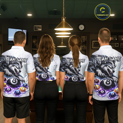 Funny Black-White Wolf Thunder Pool Ball Billiard Shirt For Women Custom Ball 8 Billiard Attire NYN2614