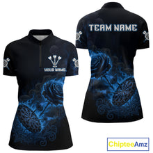 Load image into Gallery viewer, Custom Black And Blue Flames Roses Dartboard Women Darts Quarter-Zip Shirt, Dart Team Jerseys NYN1846