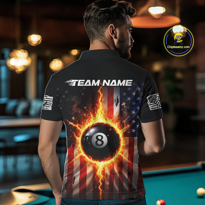 Flame 8 Ball Pool Men Billiard Polo & 1/4-Zip Shirt Custom US Flag Billiard Team Jersey NYN2372