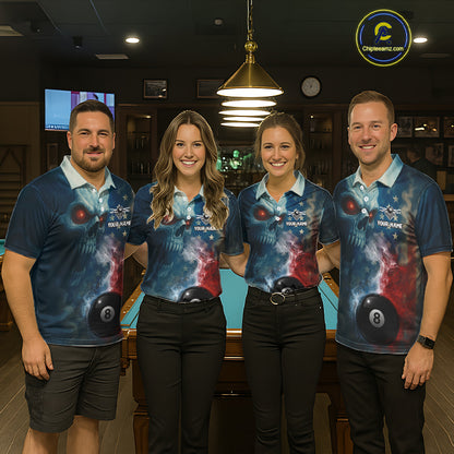 US Flag Smoke 8 Ball Men Billiard Polo & 1/4-Zip Shirt Custom Skull Pool Billiard Team Apparel NYN2383