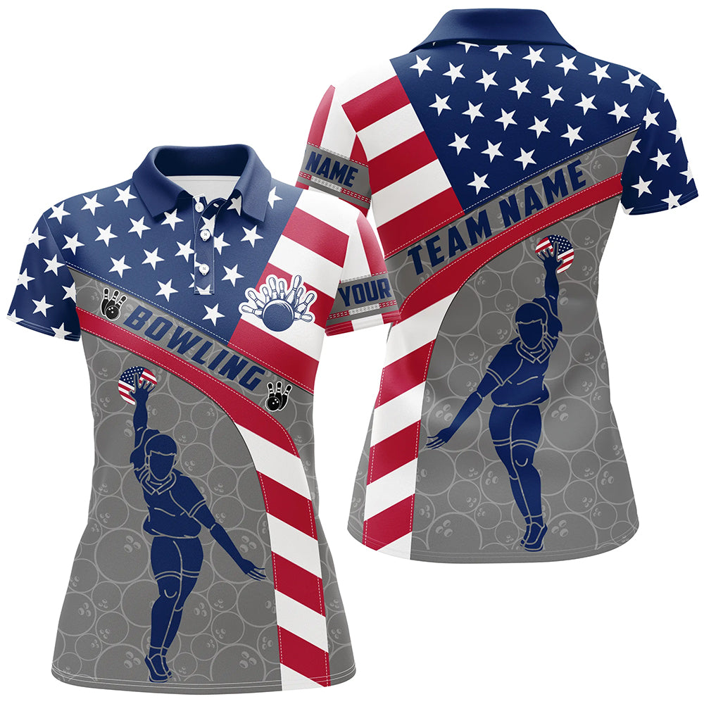 Camo US Flag Bowling Shirt Patritotic Bowling Team Jersey Polo Bowling Shirt for Women QZT256