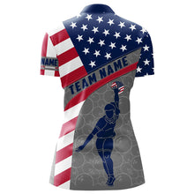 Load image into Gallery viewer, Camo US Flag Bowling Shirt Patritotic Bowling Team Jersey 1/4 Zip Bowling Shirt for Women QZT256