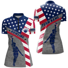 Load image into Gallery viewer, Camo US Flag Bowling Shirt Patritotic Bowling Team Jersey 1/4 Zip Bowling Shirt for Women QZT256