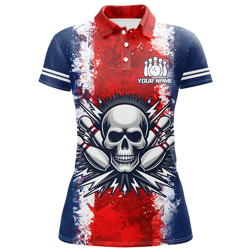 Personalized Bowling Shirt for Women Skull Bowling Jersey US Flag Bowling Polo Shirt Unisex QZT269