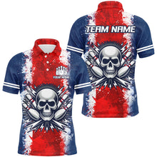 Load image into Gallery viewer, Personalized Bowling Shirt for Men Skull Bowling Jersey US Flag Bowling Polo Shirt Unisex QZT269