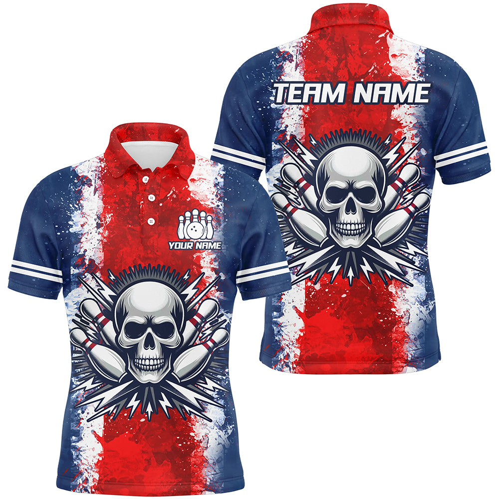 Personalized Bowling Shirt for Men Skull Bowling Jersey US Flag Bowling Polo Shirt Unisex QZT269