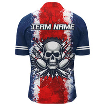 Load image into Gallery viewer, Personalized Bowling Shirt for Men Skull Bowling Jersey US Flag Bowling 1/4 Zip Shirt Unisex QZT269