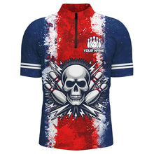 Load image into Gallery viewer, Personalized Bowling Shirt for Men Skull Bowling Jersey US Flag Bowling 1/4 Zip Shirt Unisex QZT269