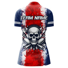 Load image into Gallery viewer, Personalized Bowling Shirt for Women Skull Bowling Jersey US Flag Bowling 1/4 Zip Shirt Unisex QZT269