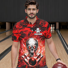 Load image into Gallery viewer, Personalized Red Flame Skull Bowling Jersey Camo Polo Bowling Team Shirt QZT670