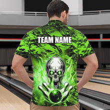 Load image into Gallery viewer, Personalized Green Flame Skull Bowling Jersey Camo Quarter-Zip Bowling Team Shirt QZT670