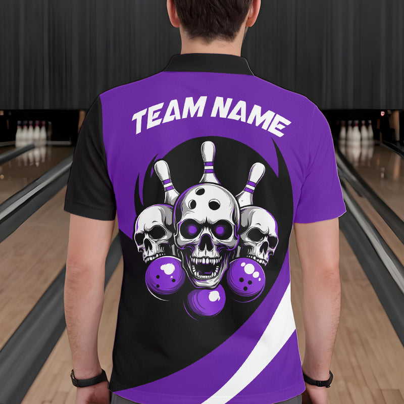 Custom Purple Skull Bowling Shirt Polo Bowling Jersey for Men Women Bowling Outfit QZT671