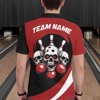 Custom Red Skull Bowling Shirt Polo Bowling Jersey for Men Women Bowling Outfit QZT671