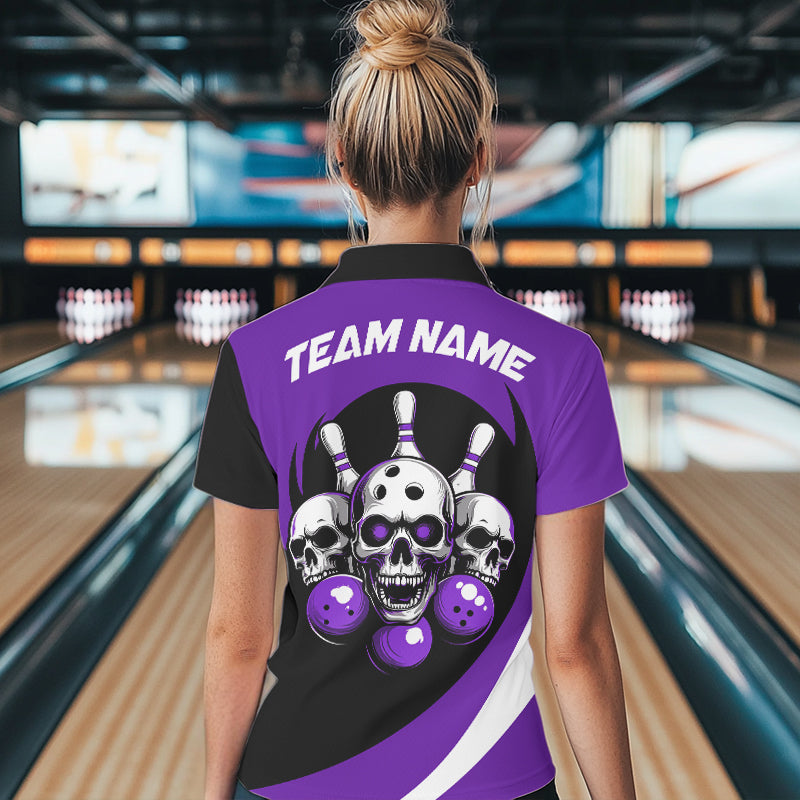 Custom Purple Skull Bowling Shirt Polo Bowling Jersey for Men Women Bowling Outfit QZT671