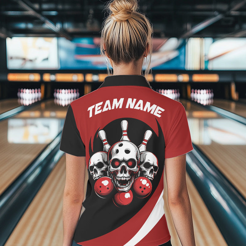 Custom Red Skull Bowling Shirt Polo Bowling Jersey for Men Women Bowling Outfit QZT671
