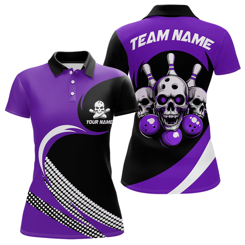 Custom Purple Skull Bowling Shirt Polo Bowling Jersey for Men Women Bowling Outfit QZT671