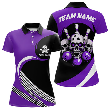 Custom Purple Skull Bowling Shirt Polo Bowling Jersey for Men Women Bowling Outfit QZT671
