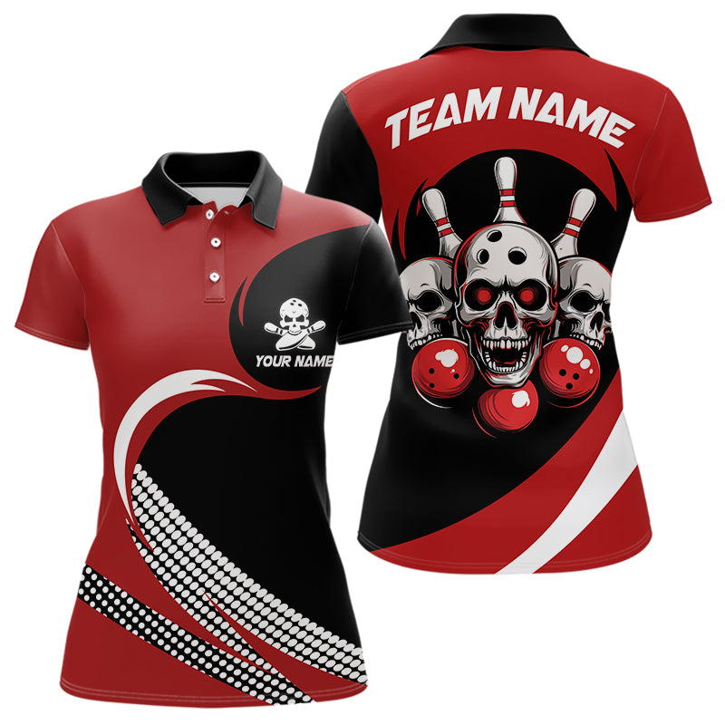 Custom Red Skull Bowling Shirt Polo Bowling Jersey for Men Women Bowling Outfit QZT671