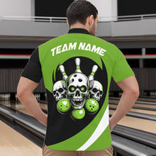 Load image into Gallery viewer, Custom Green Skull Bowling Shirt Quarter-Zip Bowling Jersey for Men Women Bowling Outfit QZT671